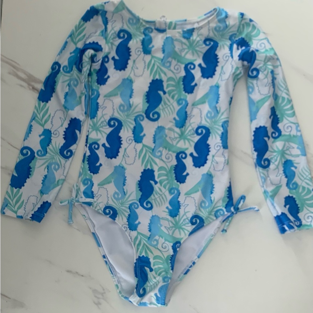 Flap Happy Aqua and White Seahorses Swimsuit